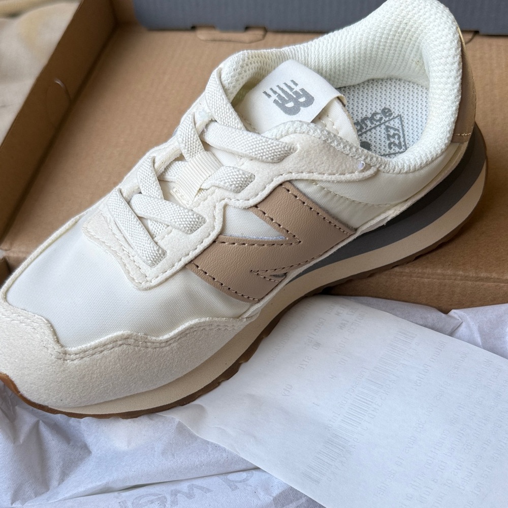 New Balance Kids Cream and Tan Sneakers